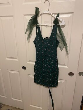 Dark Green Floral Tie-Shoulder Slip Dress